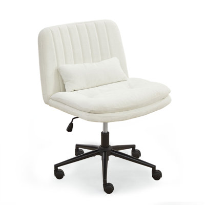 Criss Cross Legged Chair With Wheels, Comfy Rolling Office Desk Armless Chair With Pillows, Wide Swivel Vanity Chairs Computer Task Chair For Makeup, Bedroom