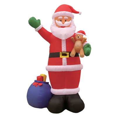 12 Foot Tall Lighted Huge Christmas Inflatable Santa Claus with Gift Bag and Teddy Bear Indoor / Outdoor Holiday Blow Up Yard Garden Decoration