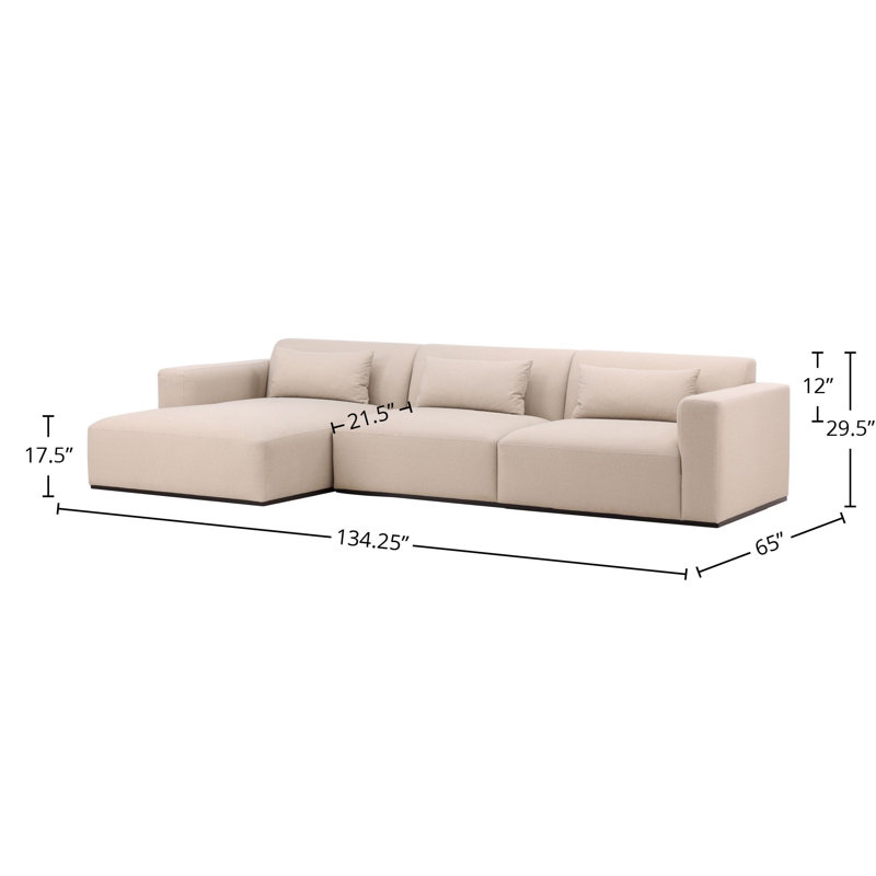 Brooklyn Polyester Upholstered Chaise Sectional, Mohair Cream, Left Hand Facing