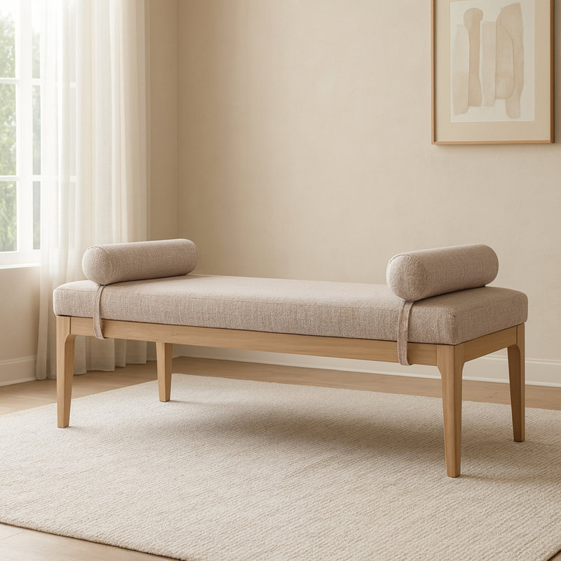 Banc en tissu texturé Priscilla, Tissu beige texturé en lin, Naturel