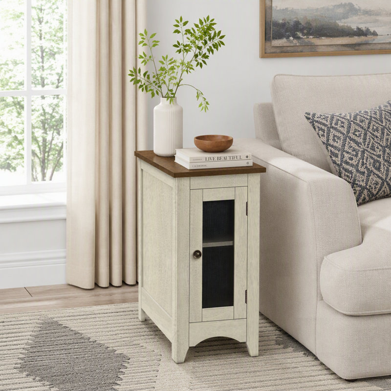 Table d'appoint en placage avec rangement, parfaite pour les chambres à coucher et les salons
