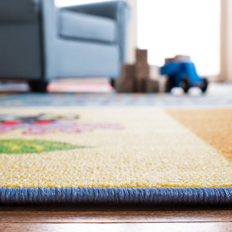 Blue Geometric Kids' Educational Rectangular Rug