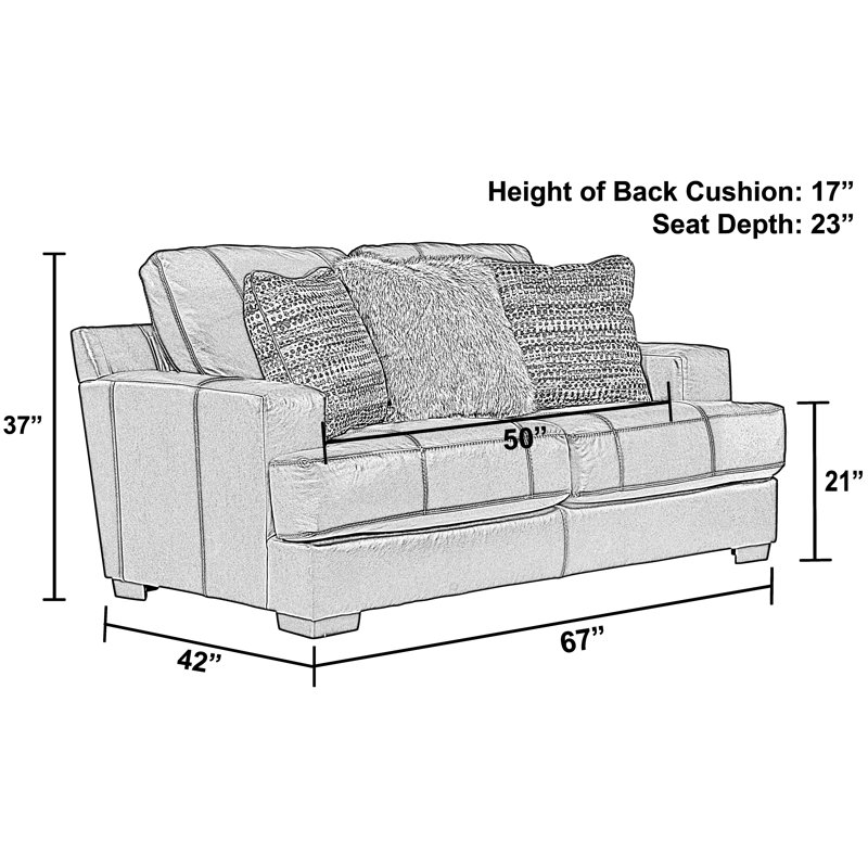 Arieyanna 67" Italian Leather Match Loveseat, Brown Leather Match