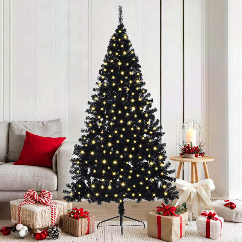  Artificial Pre-lit Christmas Tree PVC, Black, 5.91' H