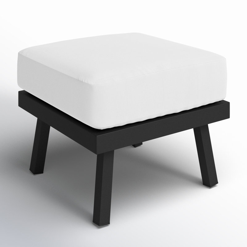 Armando Upholstered Outdoor Ottoman, White Sunbrella®, Black
