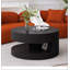 Table basse ronde 31,5 po, table centrale moderne avec rangement, table basse à rayures verticales-1614057784