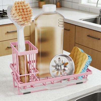 Organisateur d'évier de cuisine en acier inoxydable avec égouttoir amovible et porte-brosse - Éponge de comptoir pour un drainage efficace et un gain de place