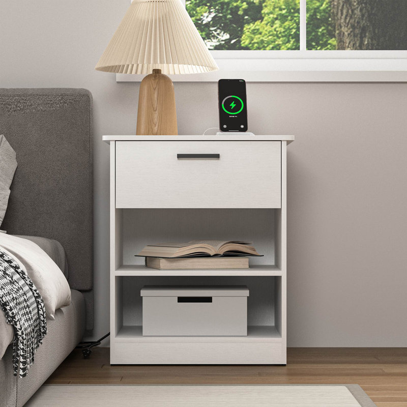 1 - Drawer Nightstand With Charging Station, White