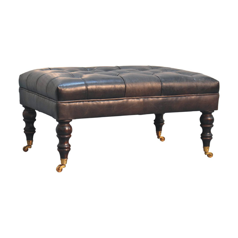Seza Upholstered Ottoman, Ash Black, Walnut