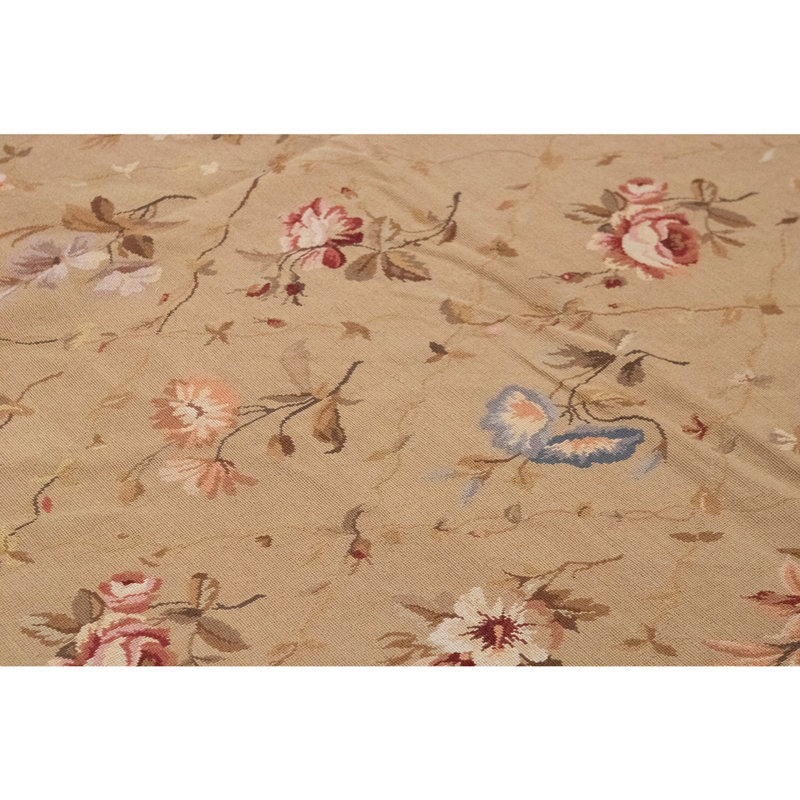Tapis unique noué à la main beige / rose / brun de haute qualité