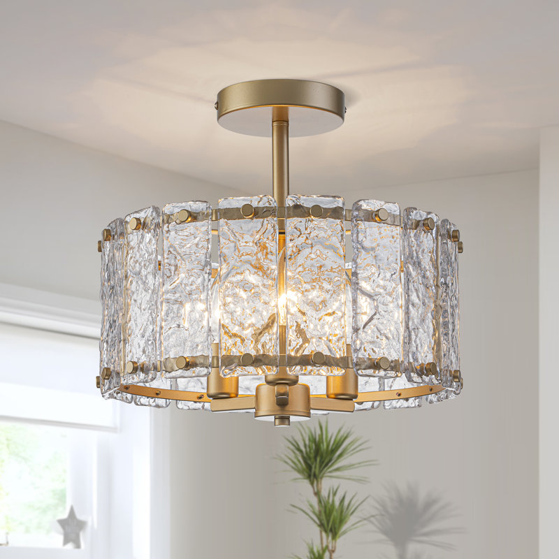 Plafonnier semi-encastré 3 lumières 13,39 po, Doré