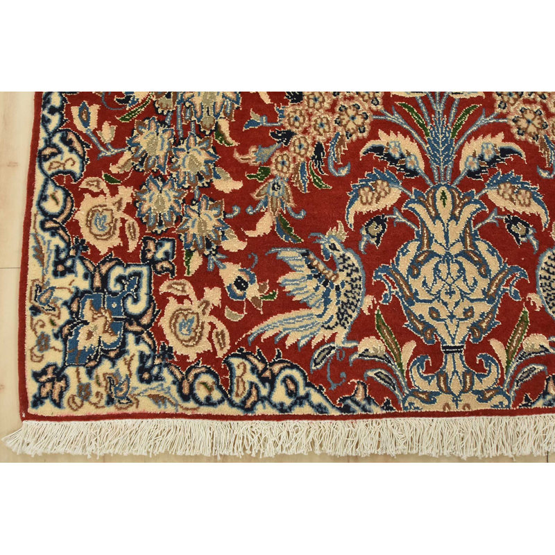 Tapis traditionnel noué à la main rouge en laine / soie rouge 2 pi 8 po x 2 pi Nain