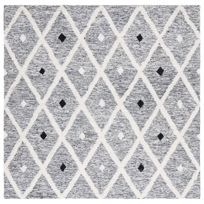 Hartnell Hand Tufted Wool/Cotton Geometric Rug in Black/Ivory