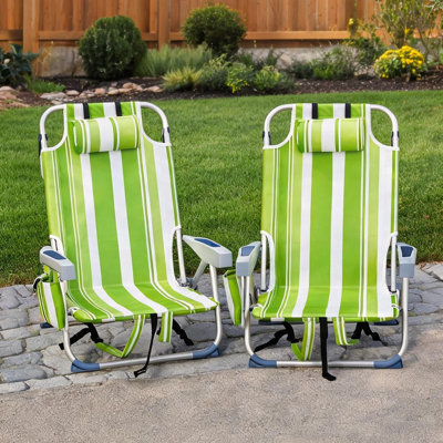Chaise de plage classique à rayures vertes avec cadre en aluminium inclinable à 5 positions et capacité de charge de 100 kg