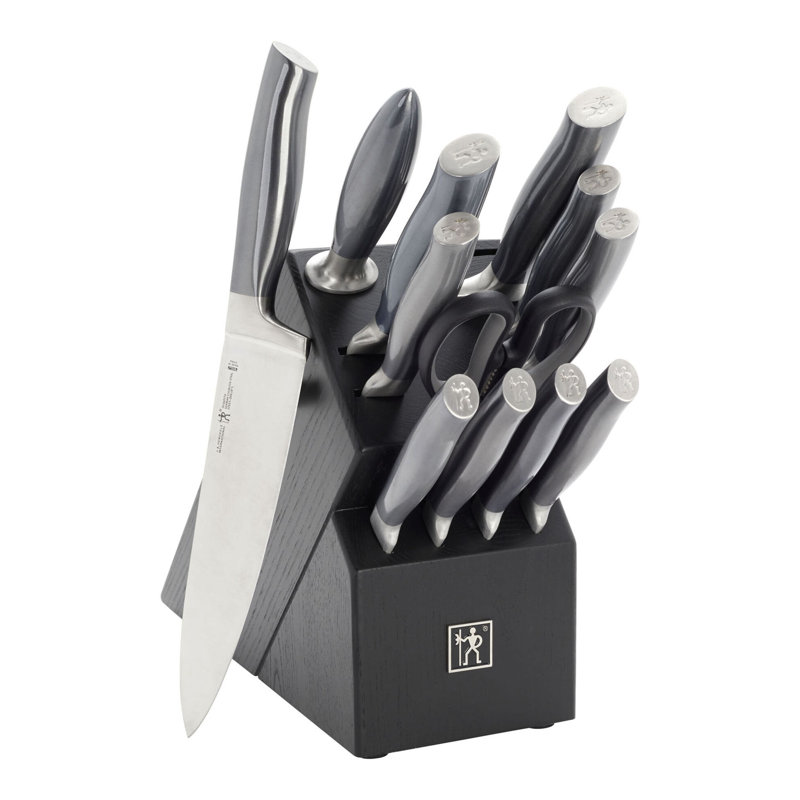 HENCKELS Graphite 13-Piece Knife Set with Block, Kitchen Knife Sharpener, Chef Knife, Steak Knife, Black, Stainless Steel