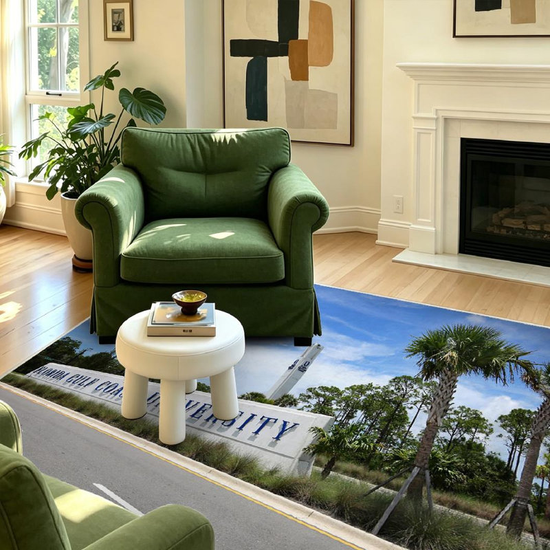 Tapis bleu lavable à la machine, juillet Florida Coast University Street, Rectangle 55 po x 79 po