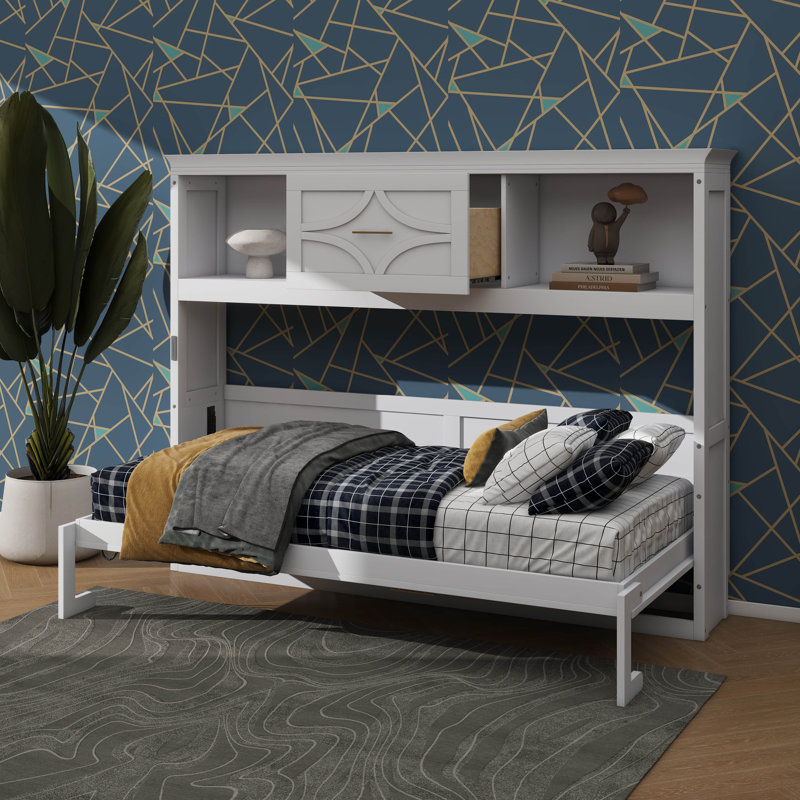 Lit escamotable simple avec station de charge, Blanc