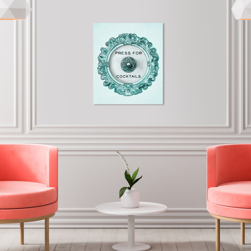 «Press For Cocktail Blue Peacock», reproduction d'impression, Toile tendue, H 20 po x l 16 po