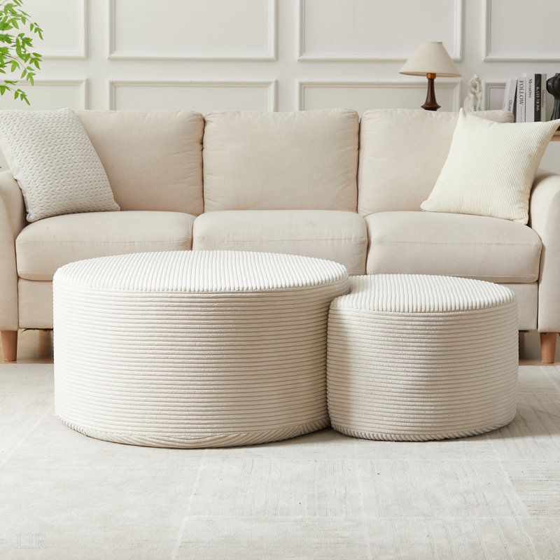 Ensemble de 2 tables basses emboîtables, 2 tables d'appoint rondes, Beige