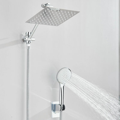 Shower Head Combo 12Inch High Pressure Rain Shower Head with 11 Inch Adjustable Extension Arm and 3 Settings Handheld Shower Head Combo with Long Hose