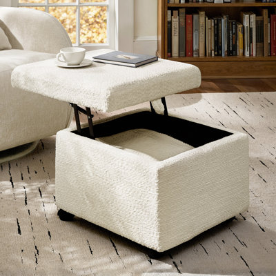 Willie Modern 22"W Lift-Up Top Chenille Storage Square Ottoman with Wheels
