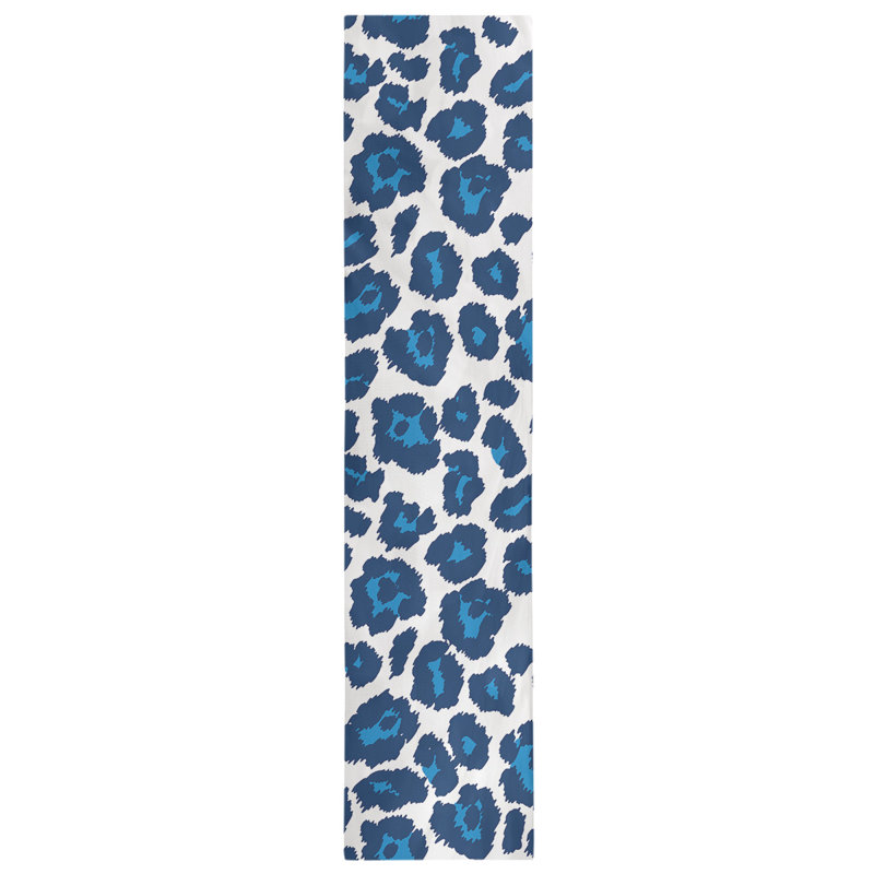 Animal Print Table Runner, 90" x 16", White/Dark Blue
