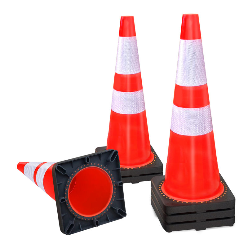 Cône de sécurité 28 "H 28" avec base lestée (ensemble de 6)