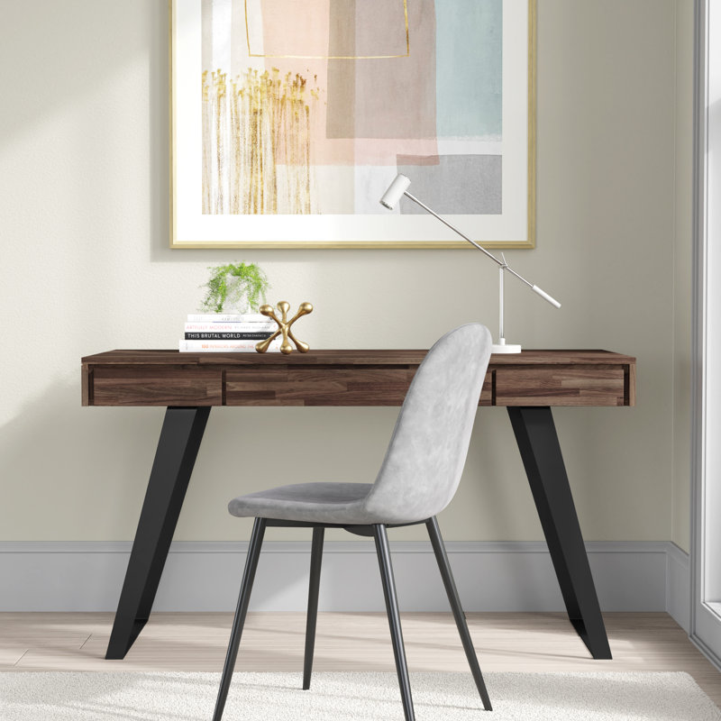 Rustic Natural Aged Brown Acacia Wood Desk with Drawers
