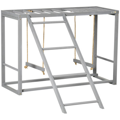 Pawhut Chicken Activity Play With Swing Set For 3-4 Birds, Wooden Chicken Coop Accessory With Multiple Chicken Perches & Hen Ladder Gray