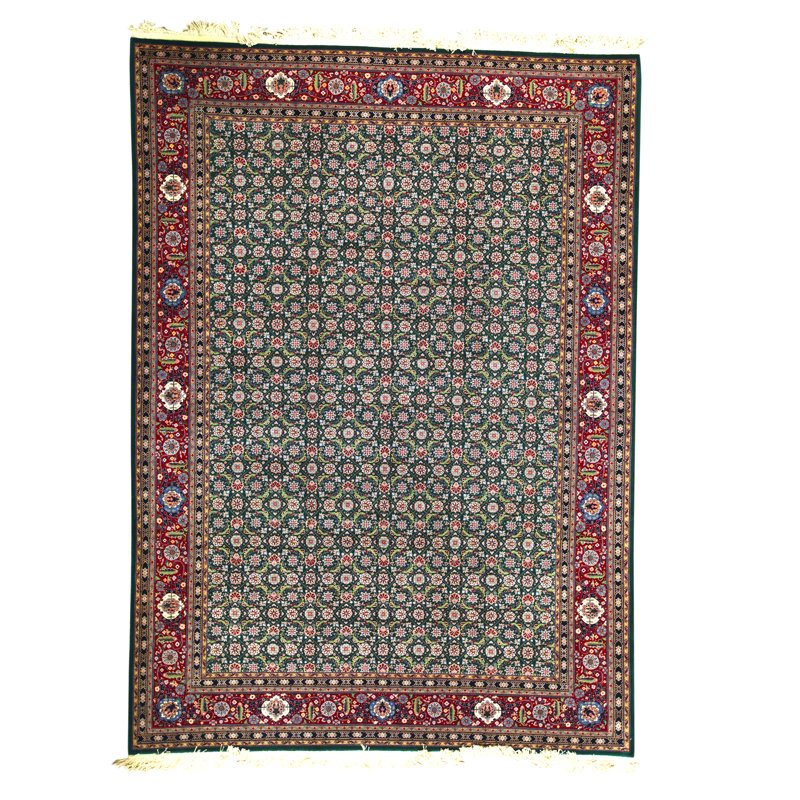 Tapis vert et bleu marine noué à la main de haute qualité