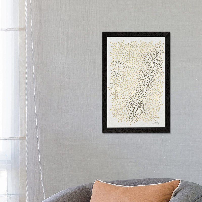 Berry Branches Gold by Cat Coquillette - Print on Canvas, Black Floater Framed, 101.6 cm H x 66.04 cm W