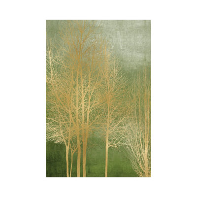 Gold Trees On Green Panel I by Kate Bennett - Wrapped Canvas Painting