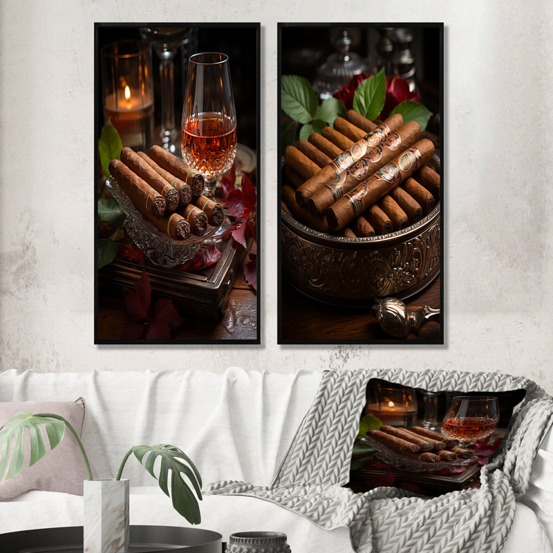 «Cuba Cigare Expression», ensemble de 2 reproductions d'art sur toile, H 32 po x l 33 po, Cadre noir