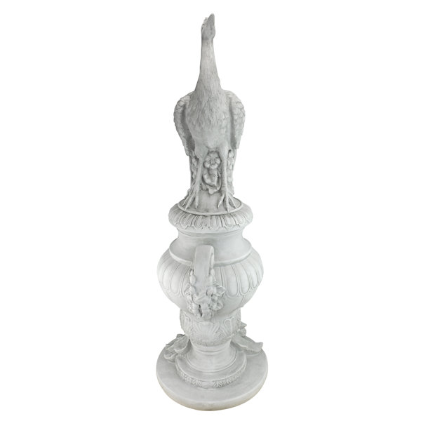 Design Toscano Gartenfigur „Staverden Castle“ – Pfau Auf Vase, 86,5 Cm Hoch, Aus Steinsplitt & Harz