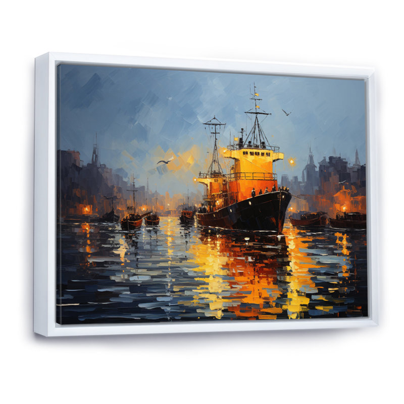 Port Harbor Symphony Pointillism, Cadre flottant blanc, H 34 po x l 44 po x P 1,5 po