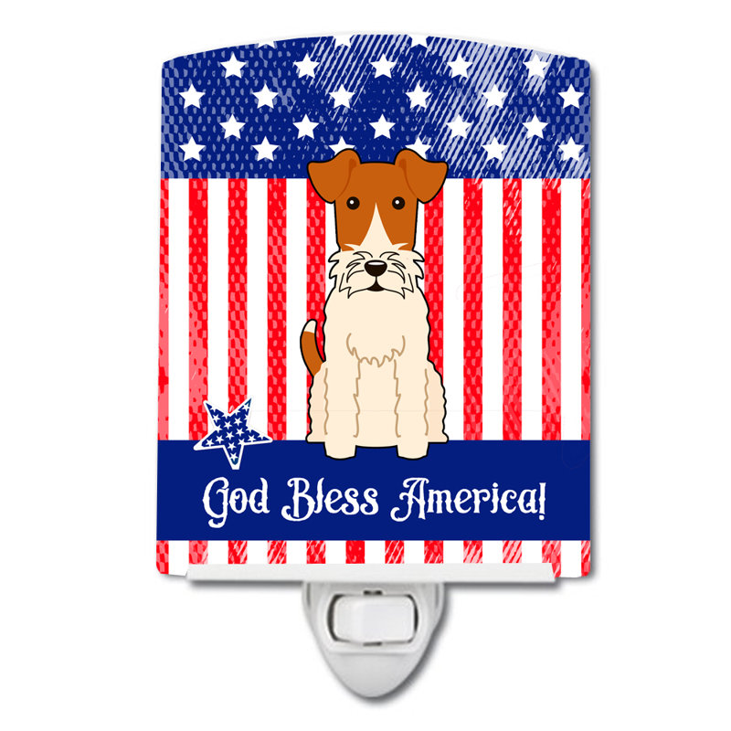 Éclairage de nuit en céramique patriotique usa carlin, Fox terrier à poil dur