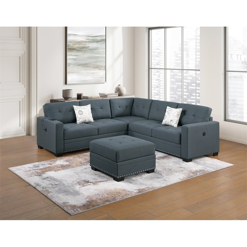 Ensemble de canapé-lit modulaire décontracté simple et capitonné 4 pièces RAF / LAF, Tissu gris foncé