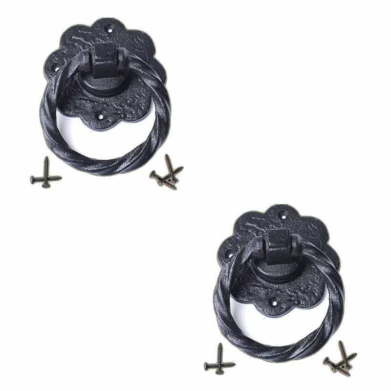 Black Wrought Iron Flower Style Ring Pull Handles Pack of 2