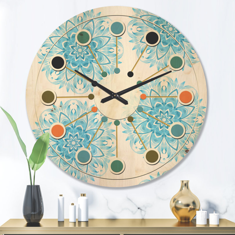 Horloge murale circulaire en bois Mid-Century, Grand