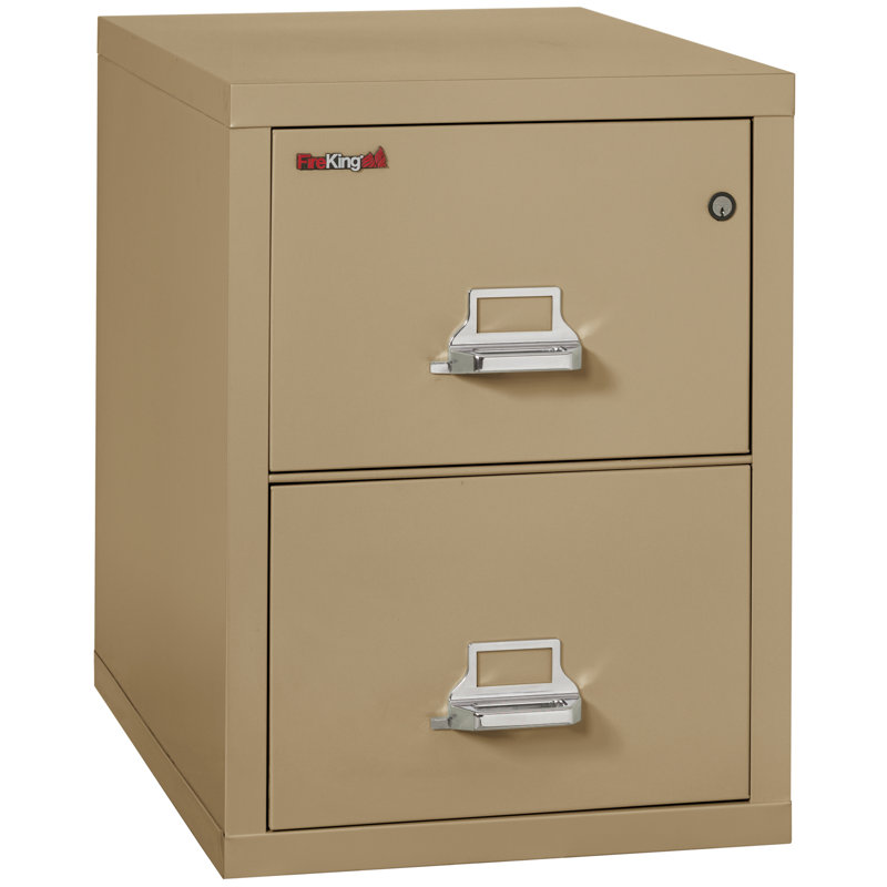 Fireproof 2 -Drawer Steel File Cabinet, Sand, Key Lock, 17.69"W