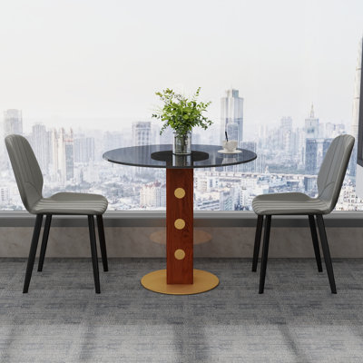 Table de conférence ronde 3 pièces et 2 chaises en similicuir