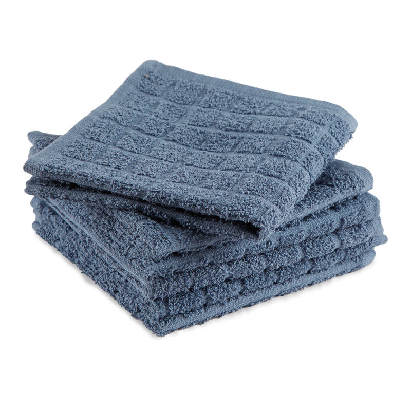 Cotton Checkered Waffle Tea Towel Kitchen Towel, Stonewash Blue
