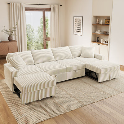 Brunella Corduroy Sleeper Sofa Sectional Sofa Bed With Storage Seat