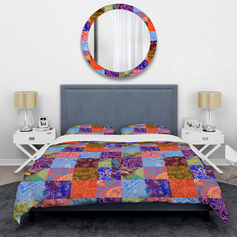 Multicolor Ethnic Patchwork - Abstract Duvet Cover Set - Microfiber Polyester, King Duvet Cover + 2 King Shams