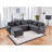 Trey 115"W Gray Chenille Sectional Sofa With Adjustable Backrest, Charging Ports, Pockets, Tufting, Storage Ottoman, Throw Pillows