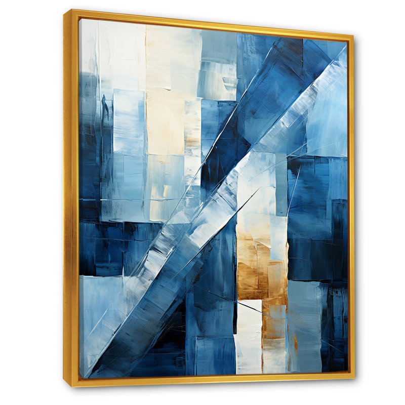 Nautique, formes géométriques bleues IV - art mural géométrique, Cadre flottant doré, 32" H x 24" W