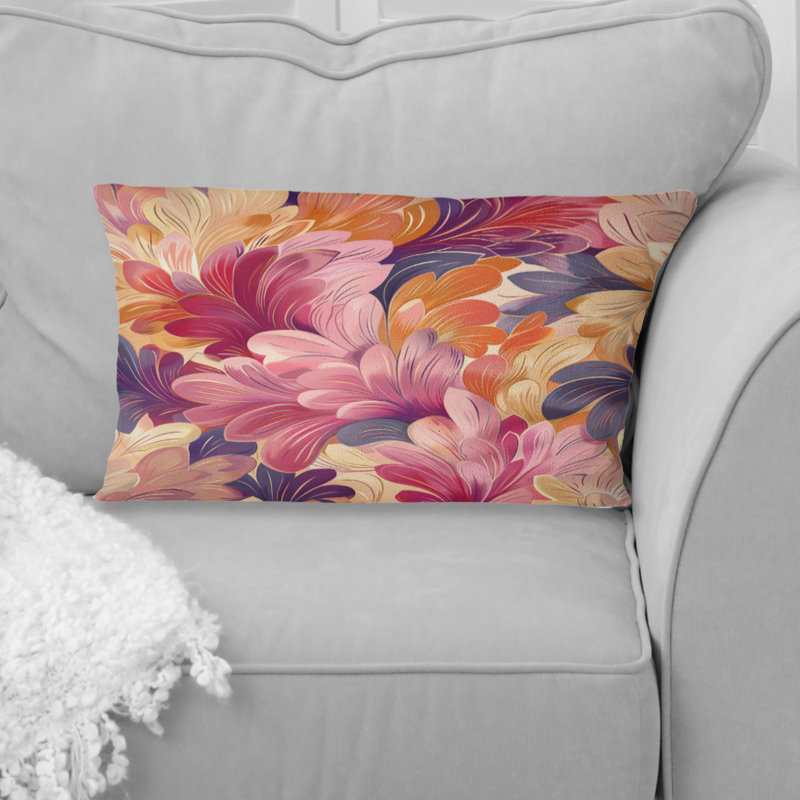 Coussin lombaire rose, orange, floral et fantaisie I