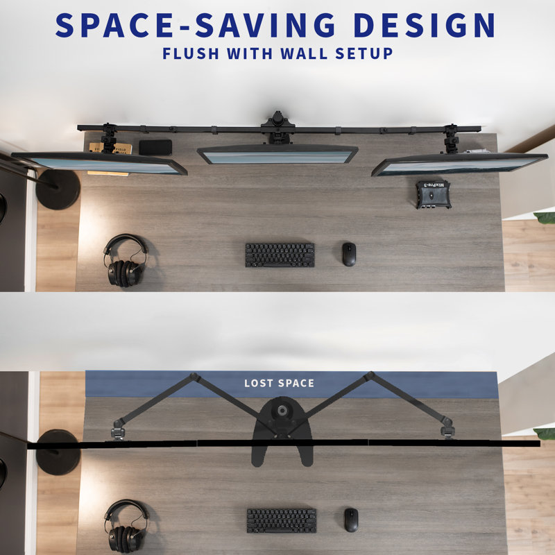 Black Steel Triple Monitor Desk Mount for 21.5 to 27 Inch Screens