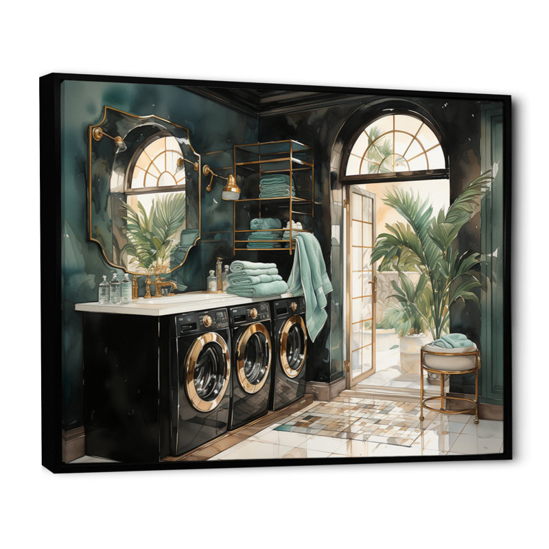Laundry Room Art Deco I - reproduction sur toile, H 24 po x l 32 po x P 1 po, Cadre flottant noir