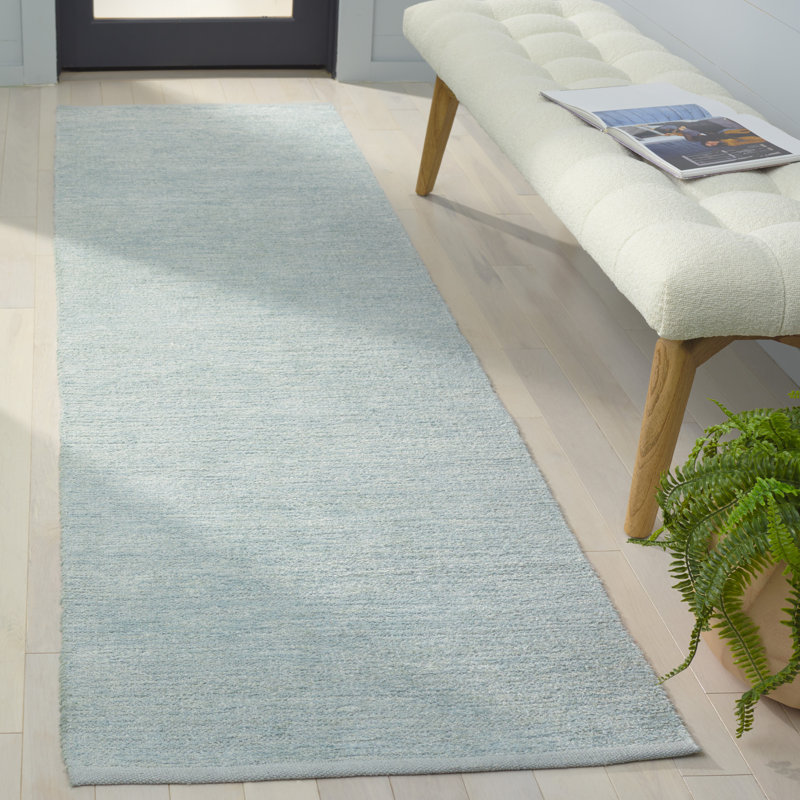 Mychelle Handtufted Recycled Cotton & Viscose Solid Color Rug in Turquoise, Runner 2'3" x 8'